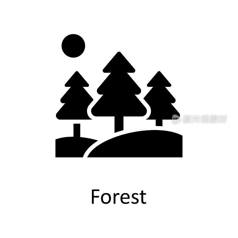 森林矢量固体图标设计插图。杂项符号在白色背景EPS 10文件